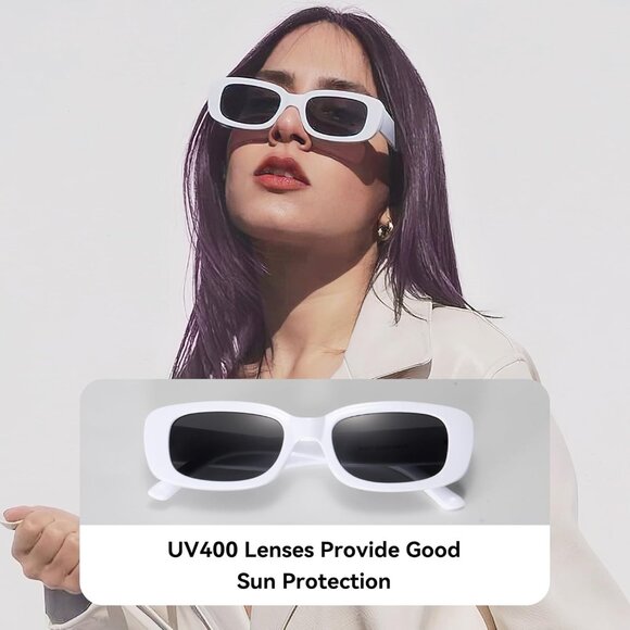 Trendy Rectangle Leopard White Sunglasses Women Men Retro Square Fashion Shades - Picture 5 of 7